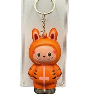 Cute Orange Bunny Tiger Costume Squishy Keychain Kawaii Animal Charm